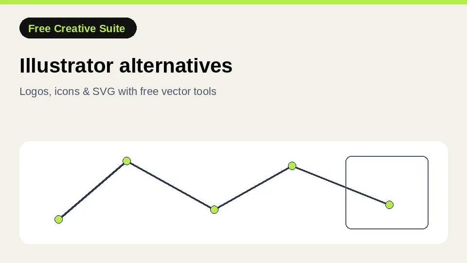 Guide card for free Illustrator alternatives — abstract vector paths and artboard for logos and SVG